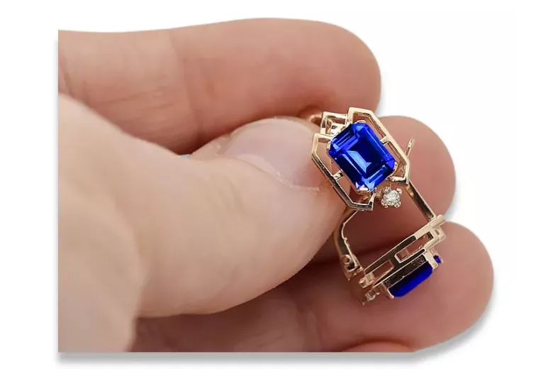 Earrings Vintage craft Sapphire Original Vintage 14K Rose Gold vec020r